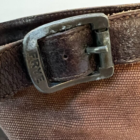 Frye Paige Short Riding Boots Brown Canvas & Leather Pull On Mid Calf 6.5 (READ) - Picture 10 of 15